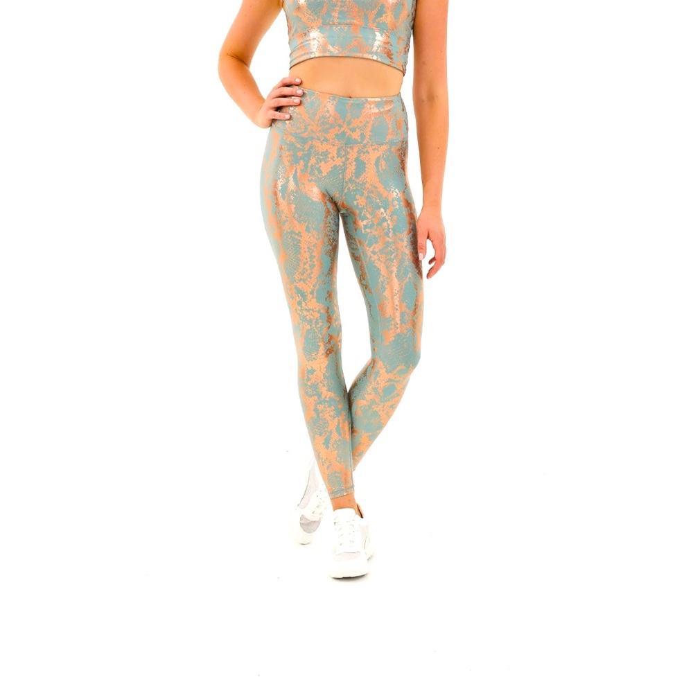NWT Foil Gold Snake Print Grey Leggings